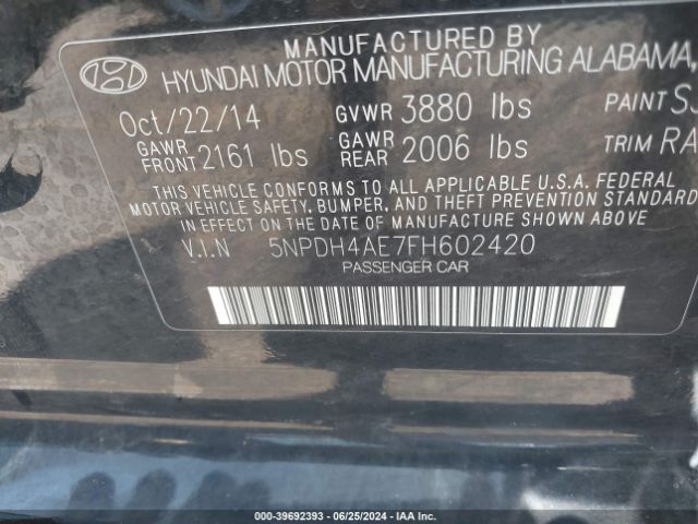 Photo 8 VIN: 5NPDH4AE7FH602420 - HYUNDAI ELANTRA 