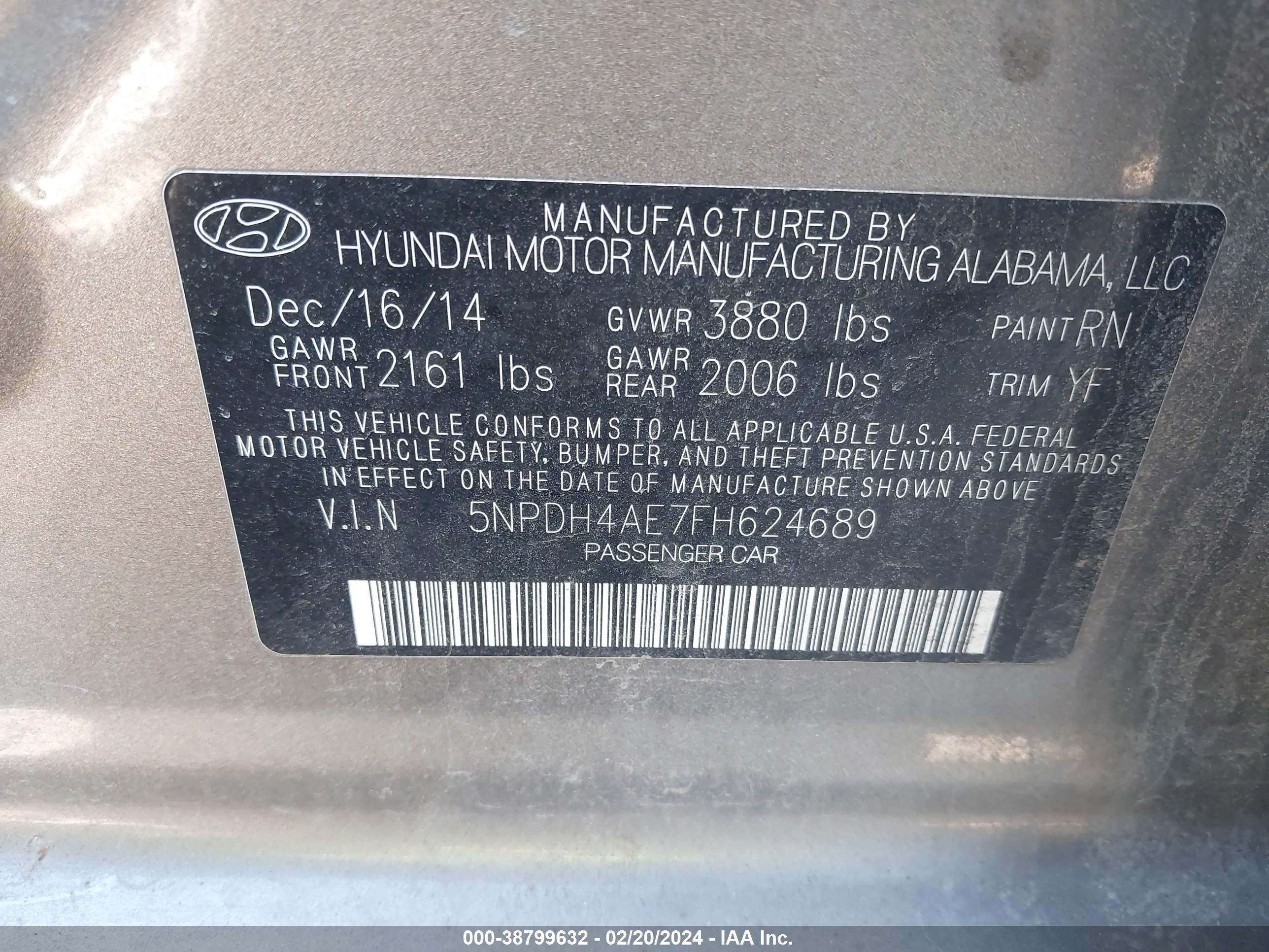 Photo 8 VIN: 5NPDH4AE7FH624689 - HYUNDAI ELANTRA 