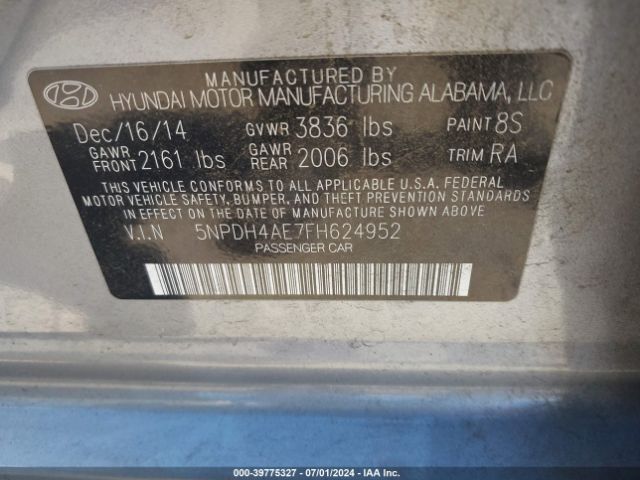 Photo 8 VIN: 5NPDH4AE7FH624952 - HYUNDAI ELANTRA 