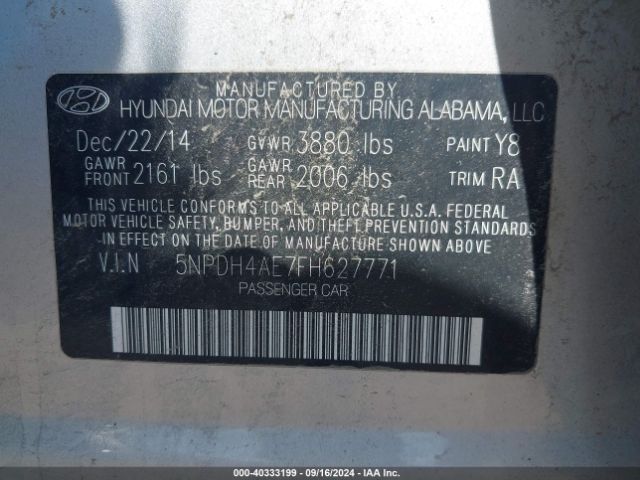 Photo 8 VIN: 5NPDH4AE7FH627771 - HYUNDAI ELANTRA 