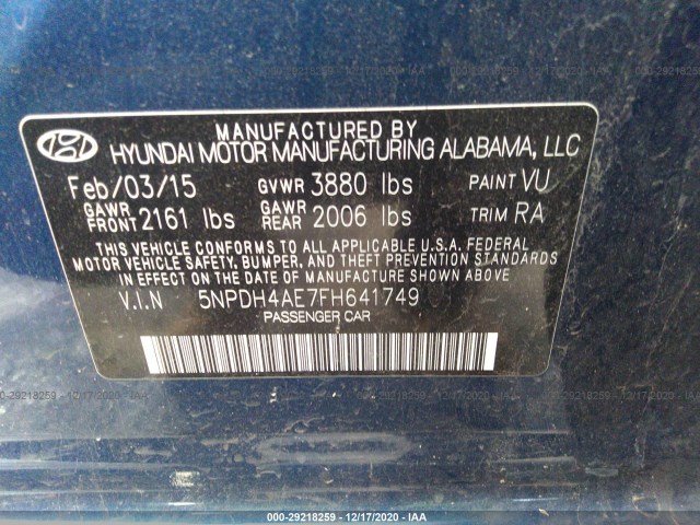 Photo 8 VIN: 5NPDH4AE7FH641749 - HYUNDAI ELANTRA 