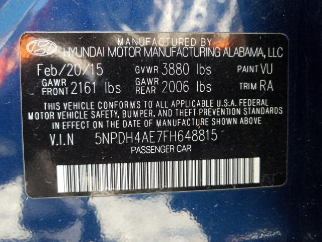 Photo 9 VIN: 5NPDH4AE7FH648815 - HYUNDAI ELANTRA SE 