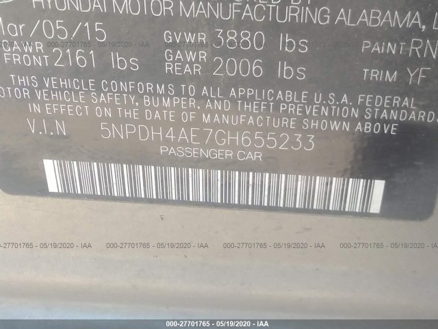 Photo 8 VIN: 5NPDH4AE7GH655233 - HYUNDAI ELANTRA 