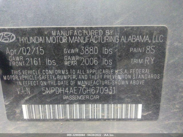 Photo 8 VIN: 5NPDH4AE7GH670931 - HYUNDAI ELANTRA 