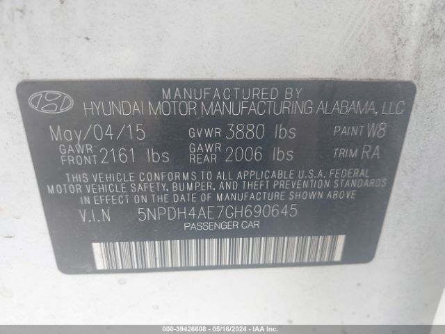 Photo 8 VIN: 5NPDH4AE7GH690645 - HYUNDAI ELANTRA 