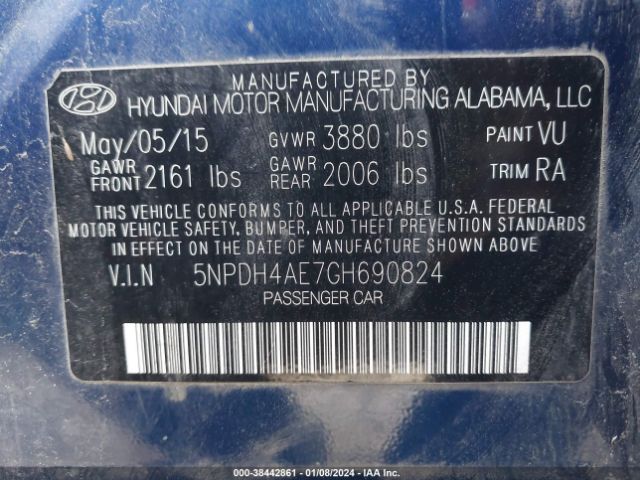 Photo 8 VIN: 5NPDH4AE7GH690824 - HYUNDAI ELANTRA 