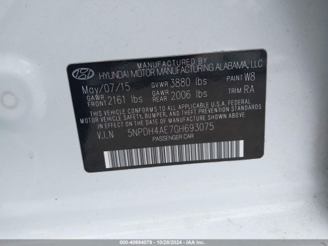 Photo 8 VIN: 5NPDH4AE7GH693075 - HYUNDAI ELANTRA 