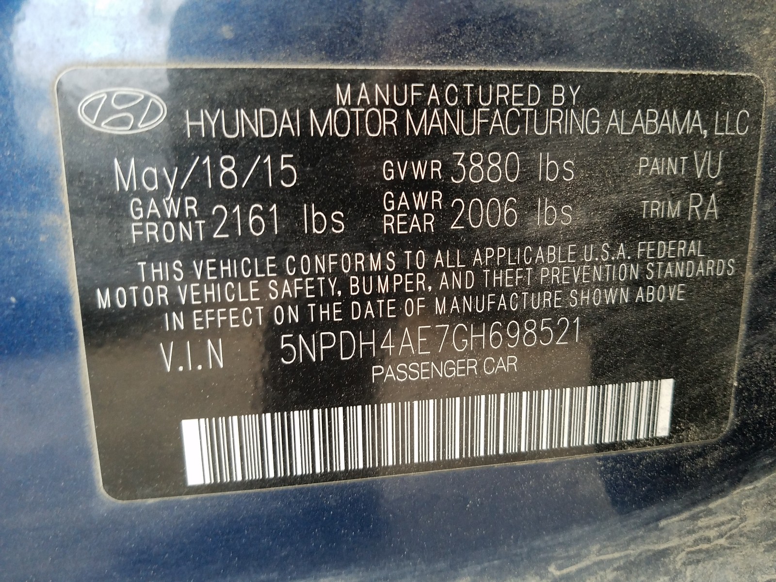 Photo 9 VIN: 5NPDH4AE7GH698521 - HYUNDAI ELANTRA SE 