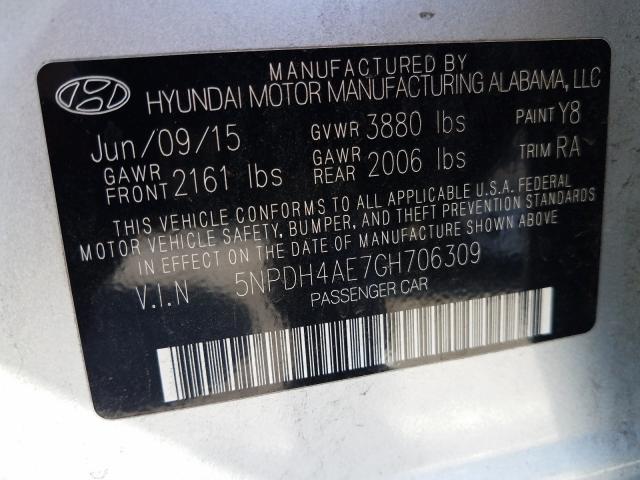 Photo 9 VIN: 5NPDH4AE7GH706309 - HYUNDAI ELANTRA SE 