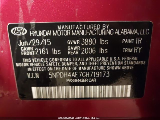 Photo 8 VIN: 5NPDH4AE7GH719173 - HYUNDAI ELANTRA 