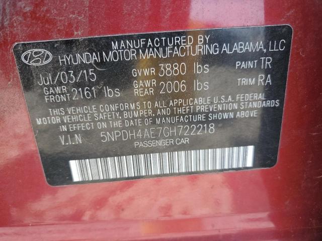 Photo 11 VIN: 5NPDH4AE7GH722218 - HYUNDAI ELANTRA 