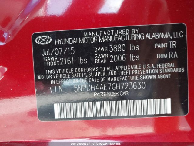 Photo 8 VIN: 5NPDH4AE7GH723630 - HYUNDAI ELANTRA 