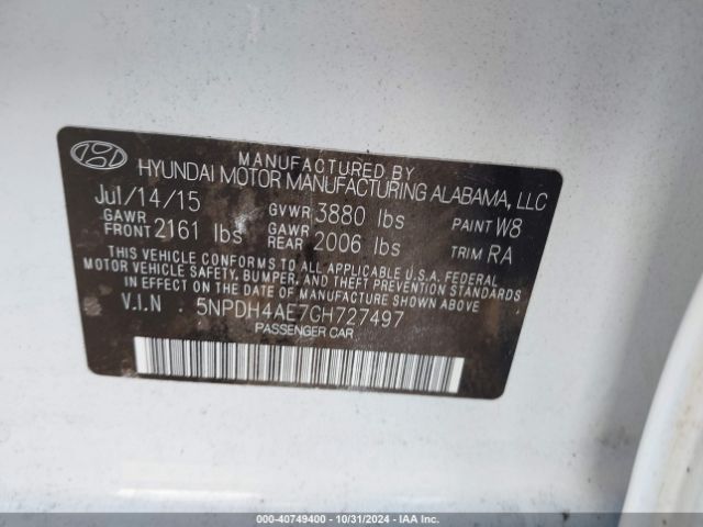 Photo 8 VIN: 5NPDH4AE7GH727497 - HYUNDAI ELANTRA 