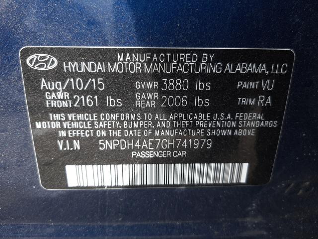 Photo 9 VIN: 5NPDH4AE7GH741979 - HYUNDAI ELANTRA SE 