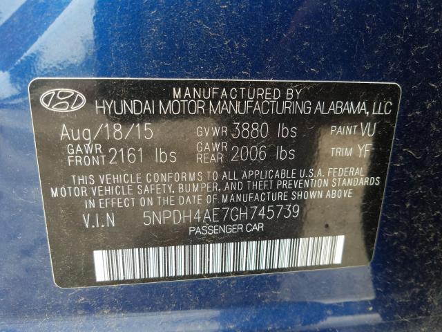 Photo 9 VIN: 5NPDH4AE7GH745739 - HYUNDAI ELANTRA SE 