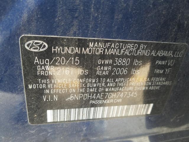 Photo 9 VIN: 5NPDH4AE7GH747345 - HYUNDAI ELANTRA SE 