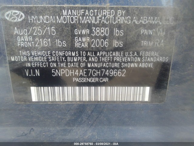 Photo 8 VIN: 5NPDH4AE7GH749662 - HYUNDAI ELANTRA 