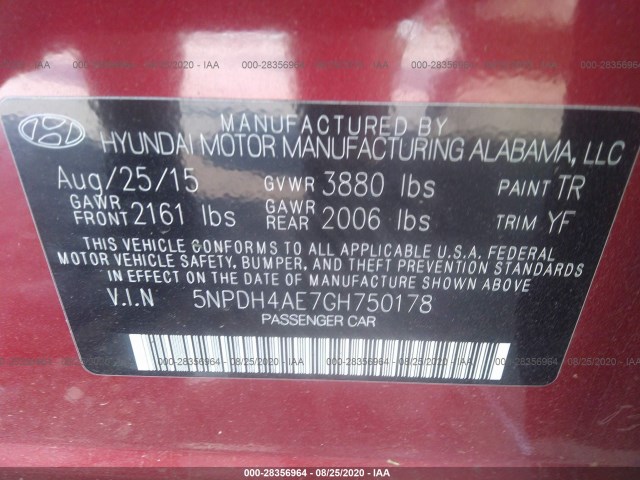 Photo 8 VIN: 5NPDH4AE7GH750178 - HYUNDAI ELANTRA 