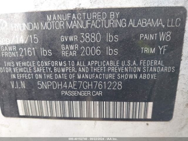 Photo 8 VIN: 5NPDH4AE7GH761228 - HYUNDAI ELANTRA 