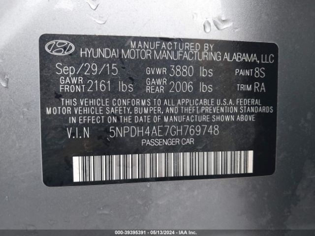 Photo 8 VIN: 5NPDH4AE7GH769748 - HYUNDAI ELANTRA 