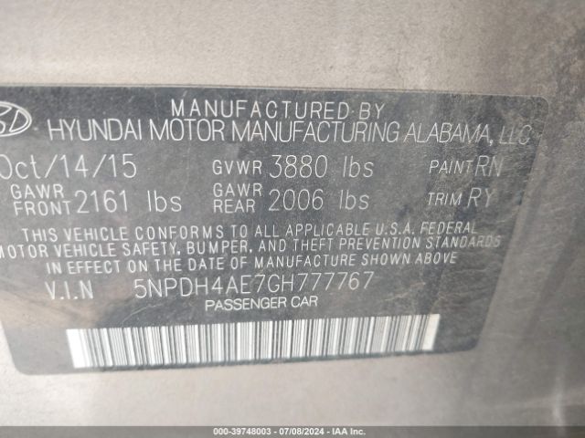 Photo 8 VIN: 5NPDH4AE7GH777767 - HYUNDAI ELANTRA 