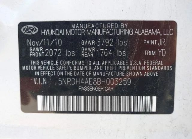 Photo 8 VIN: 5NPDH4AE8BH003259 - HYUNDAI ELANTRA 