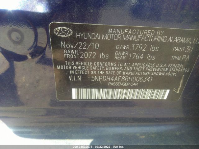 Photo 8 VIN: 5NPDH4AE8BH006341 - HYUNDAI ELANTRA 