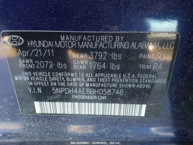 Photo 8 VIN: 5NPDH4AE8BH058746 - HYUNDAI ELANTRA 