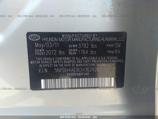 Photo 8 VIN: 5NPDH4AE8CH062426 - HYUNDAI ELANTRA 