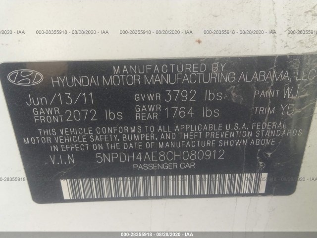 Photo 8 VIN: 5NPDH4AE8CH080912 - HYUNDAI ELANTRA 