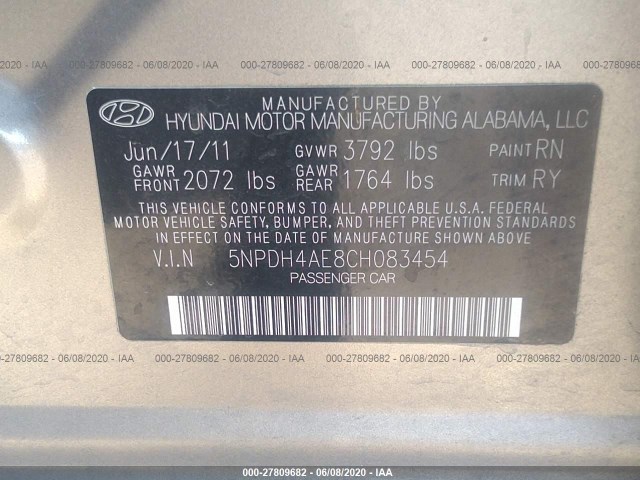 Photo 8 VIN: 5NPDH4AE8CH083454 - HYUNDAI ELANTRA 