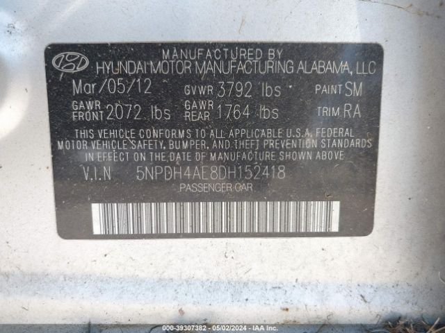 Photo 8 VIN: 5NPDH4AE8DH152418 - HYUNDAI ELANTRA 