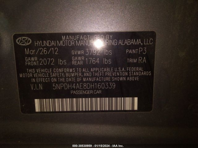 Photo 8 VIN: 5NPDH4AE8DH160339 - HYUNDAI ELANTRA 