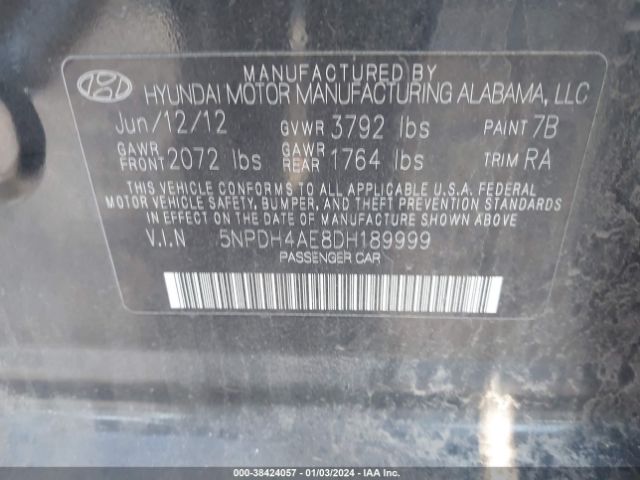 Photo 8 VIN: 5NPDH4AE8DH189999 - HYUNDAI ELANTRA 