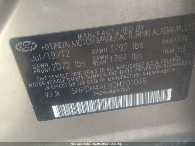 Photo 8 VIN: 5NPDH4AE8DH201066 - HYUNDAI ELANTRA 