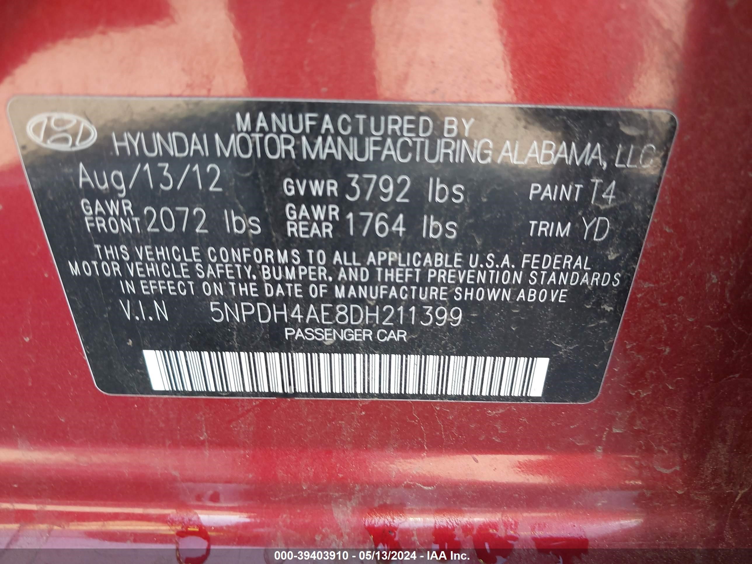 Photo 7 VIN: 5NPDH4AE8DH211399 - HYUNDAI ELANTRA 