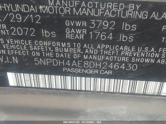 Photo 8 VIN: 5NPDH4AE8DH246430 - HYUNDAI ELANTRA 