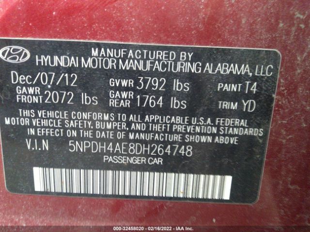 Photo 8 VIN: 5NPDH4AE8DH264748 - HYUNDAI ELANTRA 