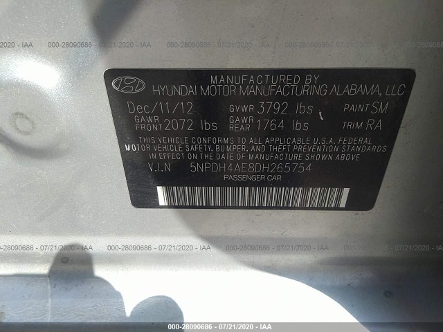 Photo 8 VIN: 5NPDH4AE8DH265754 - HYUNDAI ELANTRA 