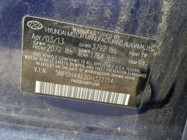 Photo 9 VIN: 5NPDH4AE8DH322714 - HYUNDAI ELANTRA GL 