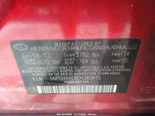 Photo 8 VIN: 5NPDH4AE8DH360475 - HYUNDAI ELANTRA 