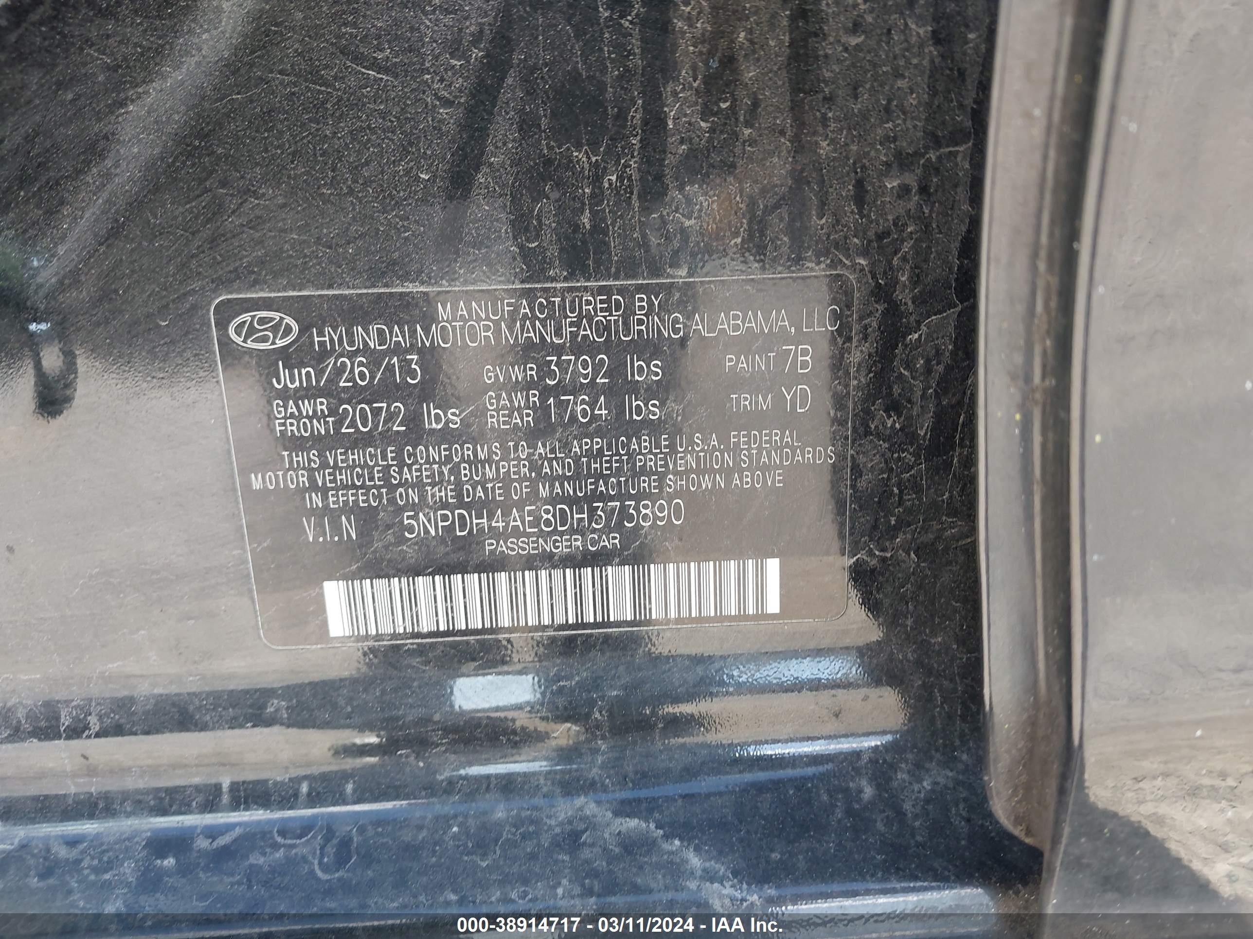 Photo 8 VIN: 5NPDH4AE8DH373890 - HYUNDAI ELANTRA 