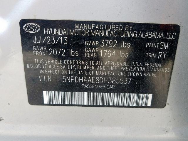 Photo 9 VIN: 5NPDH4AE8DH385537 - HYUNDAI ELANTRA GL 