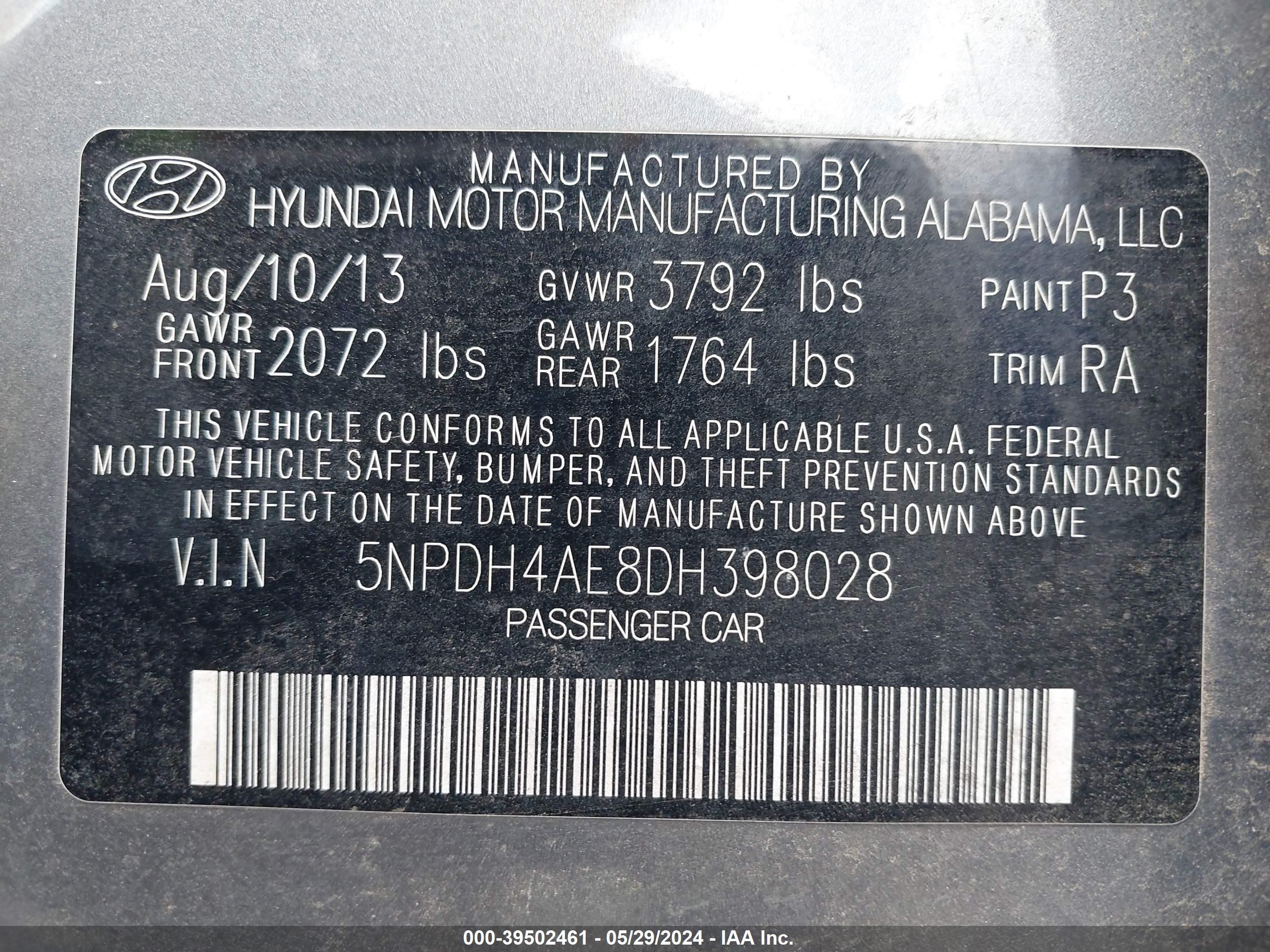 Photo 8 VIN: 5NPDH4AE8DH398028 - HYUNDAI ELANTRA 