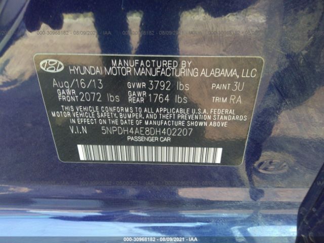 Photo 8 VIN: 5NPDH4AE8DH402207 - HYUNDAI ELANTRA 