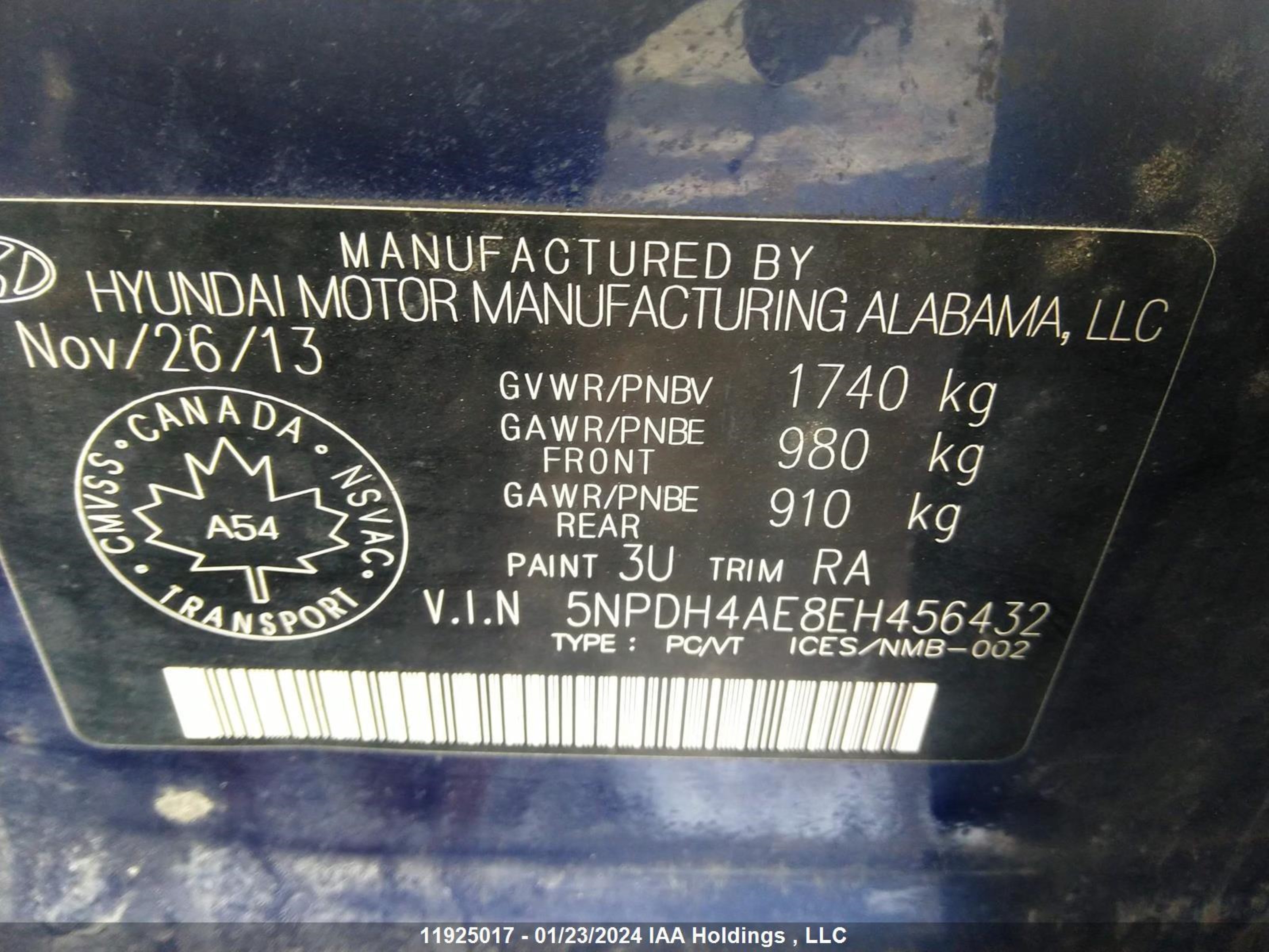 Photo 8 VIN: 5NPDH4AE8EH456432 - HYUNDAI ELANTRA 