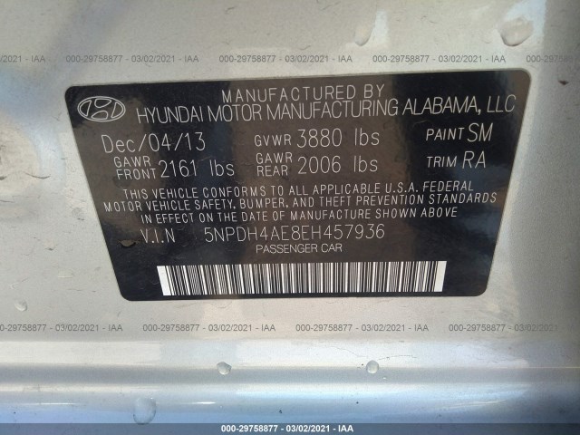 Photo 8 VIN: 5NPDH4AE8EH457936 - HYUNDAI ELANTRA 