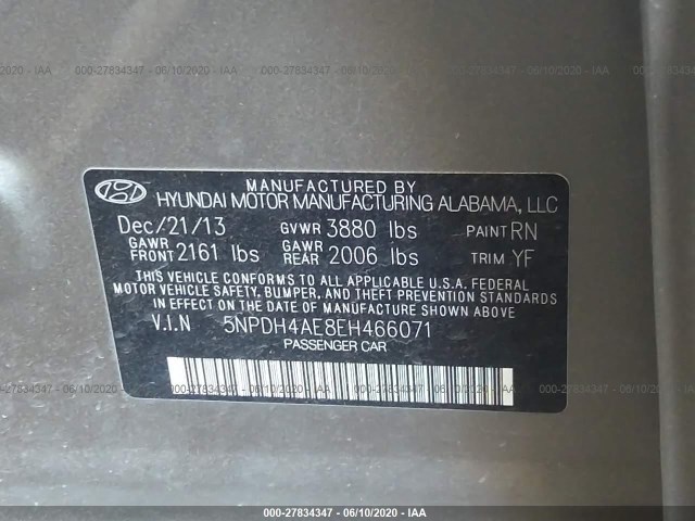 Photo 8 VIN: 5NPDH4AE8EH466071 - HYUNDAI ELANTRA 