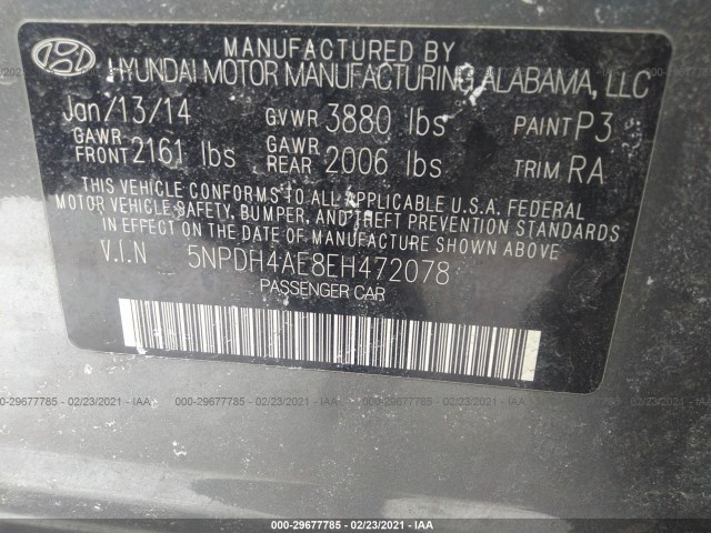 Photo 8 VIN: 5NPDH4AE8EH472078 - HYUNDAI ELANTRA 