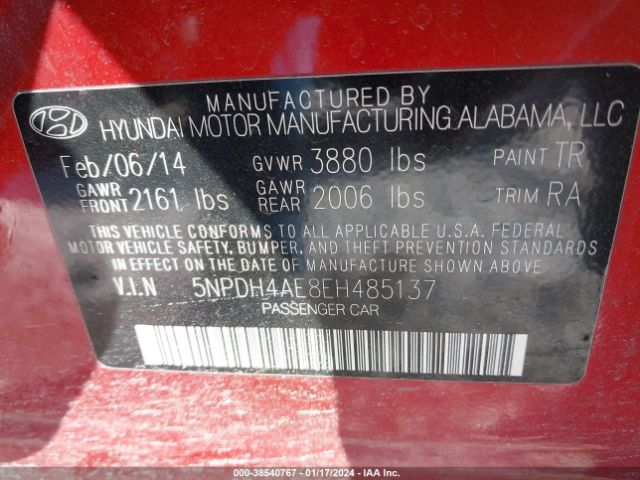 Photo 8 VIN: 5NPDH4AE8EH485137 - HYUNDAI ELANTRA 